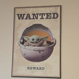 Baby Yoda "Wanted" Wall Art Plaque (Wall Plaque) NOT PAPER - Beige and Green